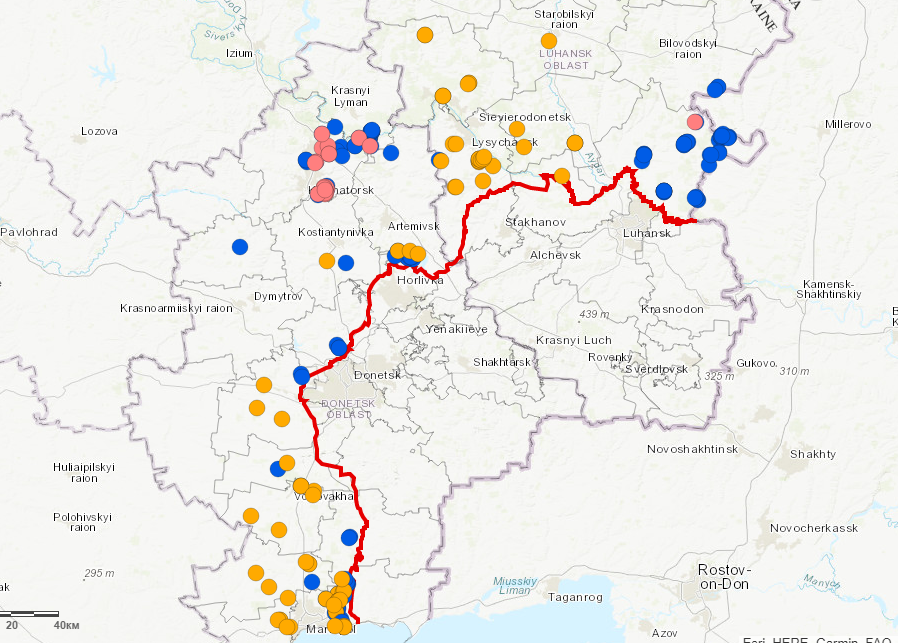 Потенційно заміновані території на Донбасі зібрали на одній мапі