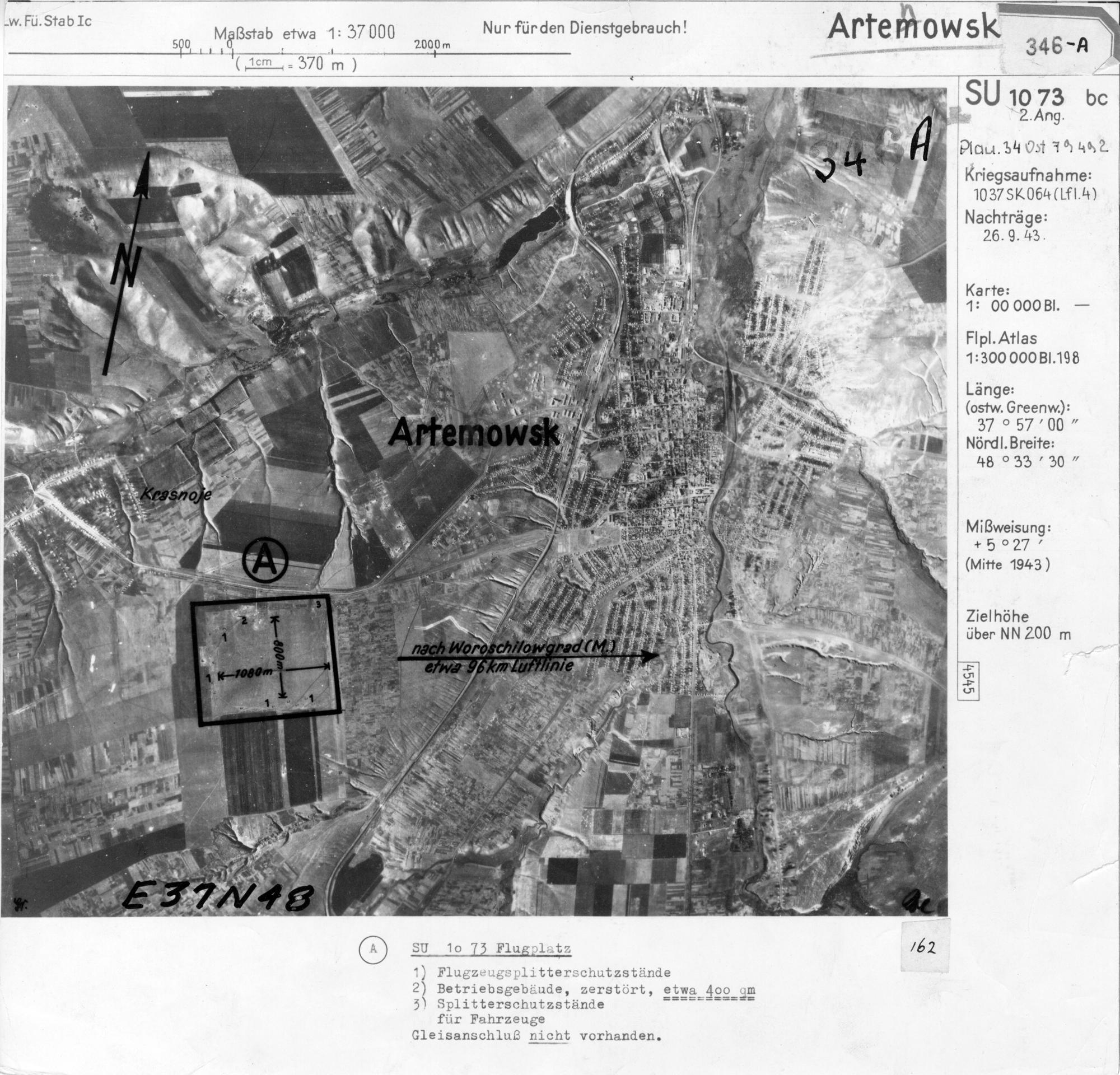 Артемівськ на карті Вермахту аерофотозйомка