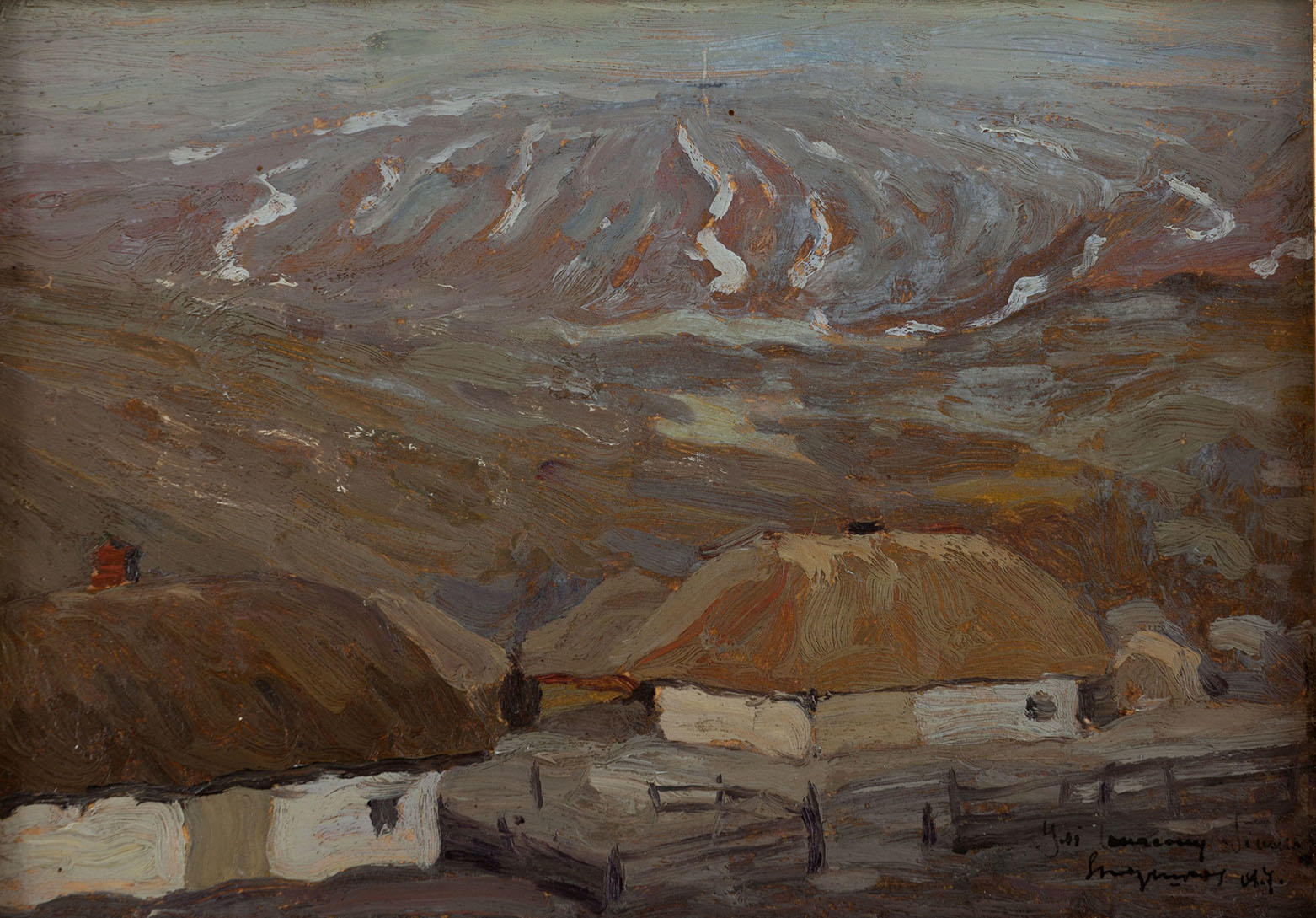 картина Закарпатський пейзаж з домиками Зиновій Подушко