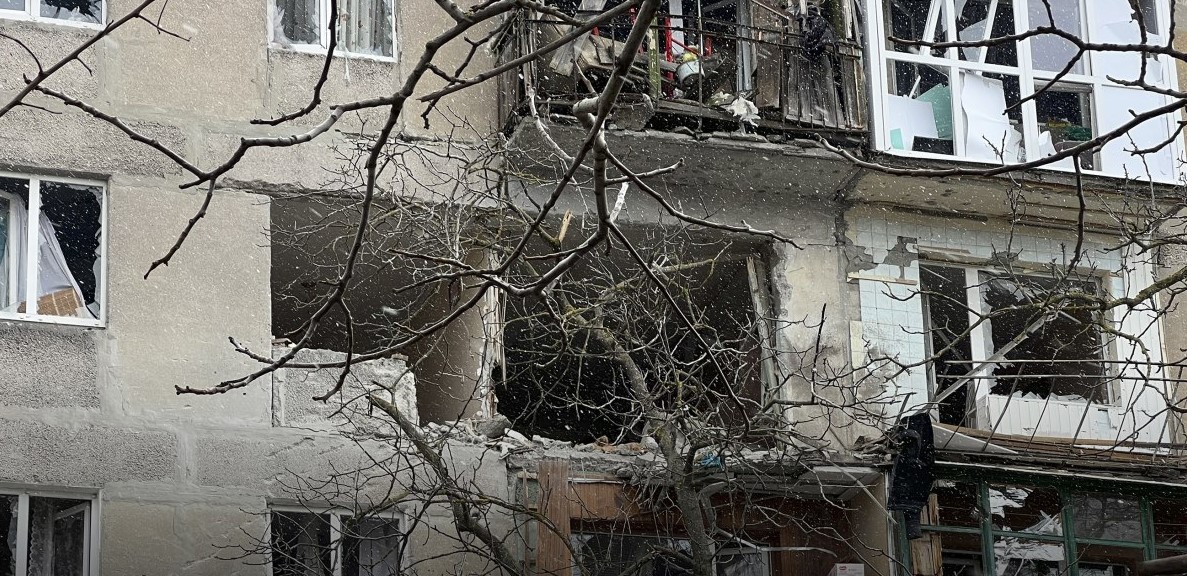 разрушенное вследствие бомбардировок здание