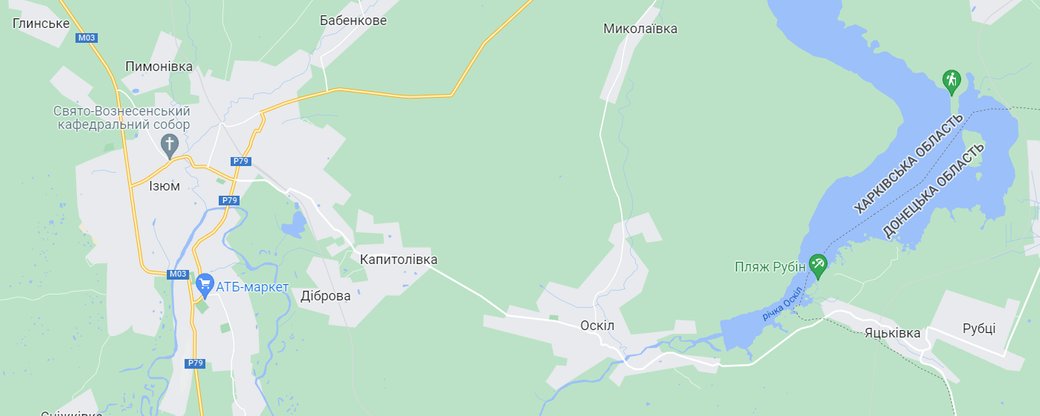 фрагмент карти Харківської області Оскіл