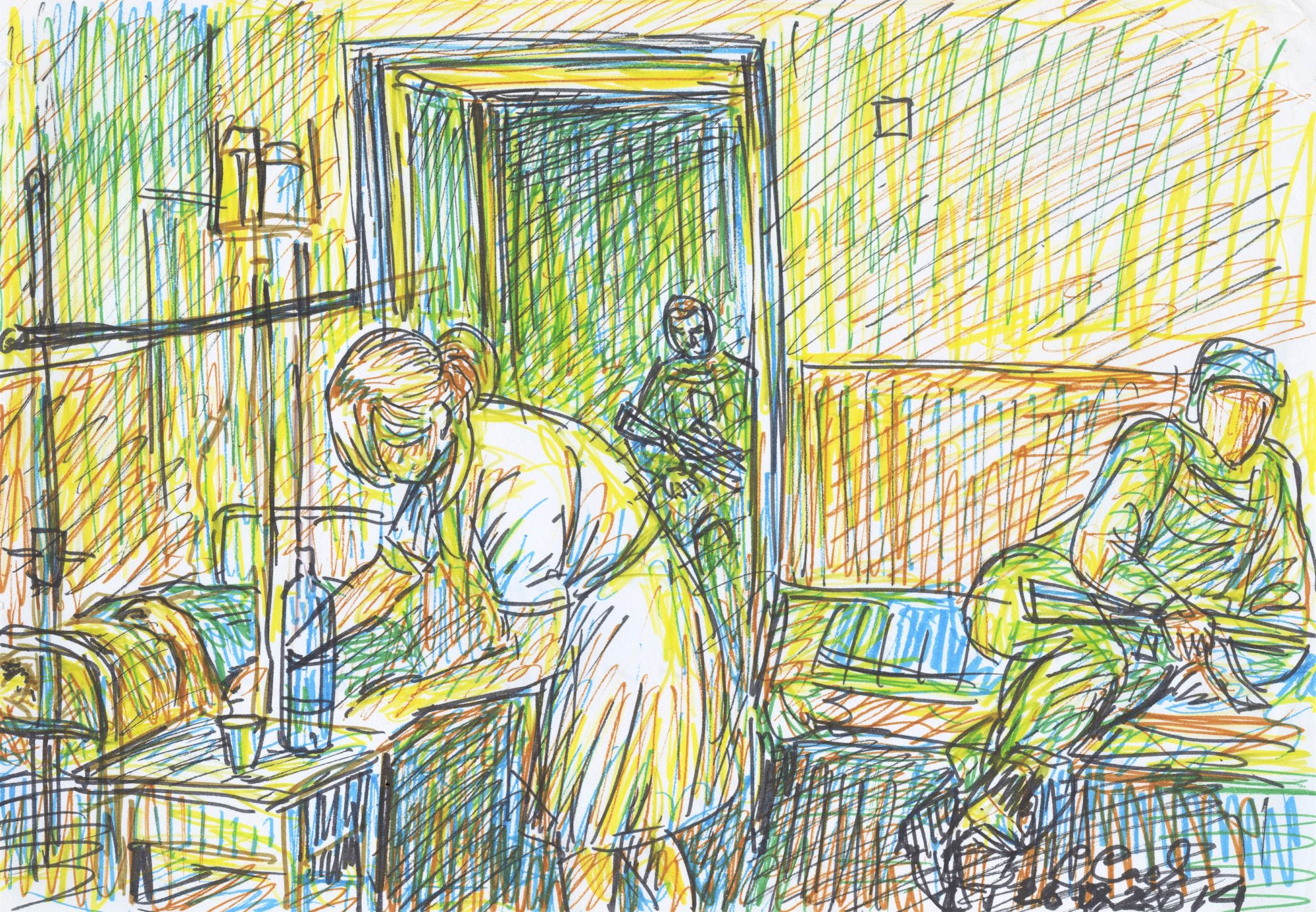 малюнок Сергія Садчикова пораненого бойовика лікують в Бахмуті