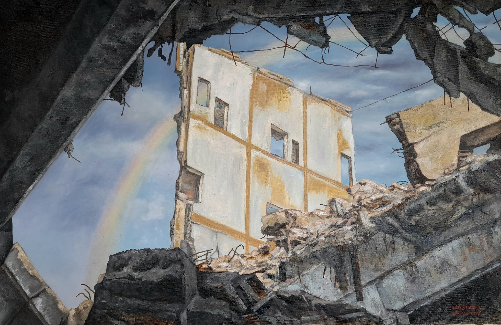 “Пейзаж из окна моего дома, которого больше нет”. Художник из Мариуполя изображает родной город в войне (ФОТО) 5