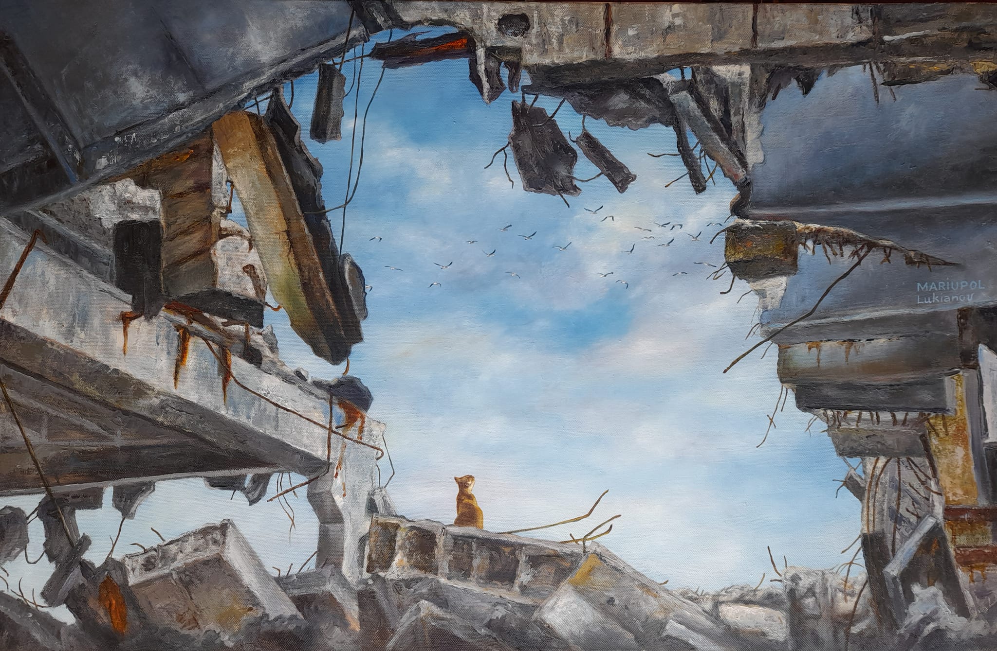 “Пейзаж з вікна мого будинку, якого більше немає”. Художник з Маріуполя зображає рідне місто у війні (ФОТО) 3