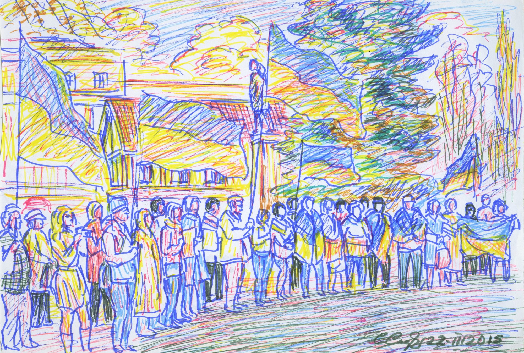 малюнок Сергія Садчикова з видом в Бахмуті