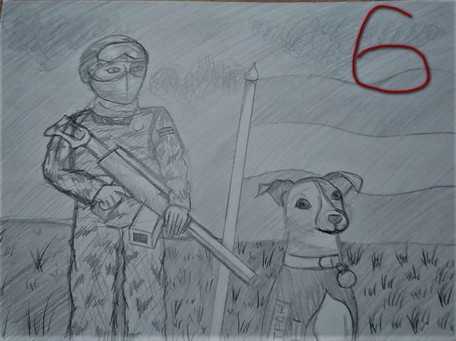 малюнок про ЗСУ та пес Патрон дитини в Бахмуті