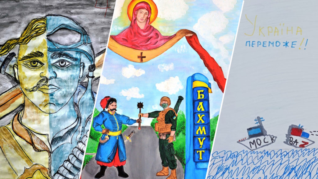 Захисники України очима дітей Бахмута: що малює малеча в евакуації (ФОТО)