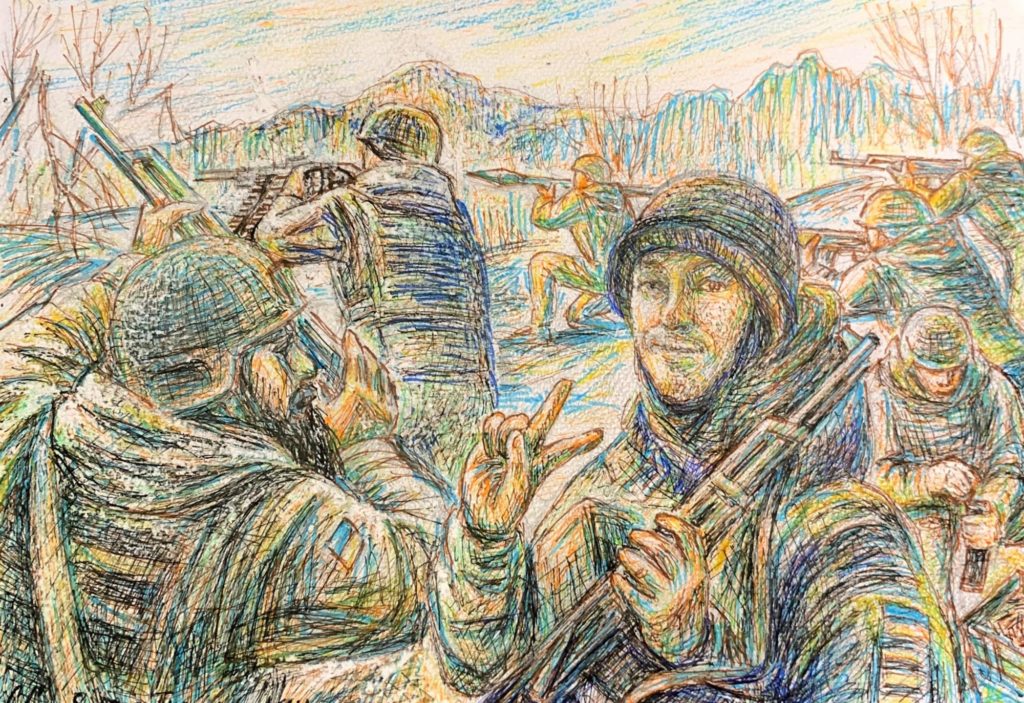 Художник з Бахмута Сергій Садчиков малює портрети захисників рідного міста з новин: чиї вже є (ФОТОПІДБІРКА)