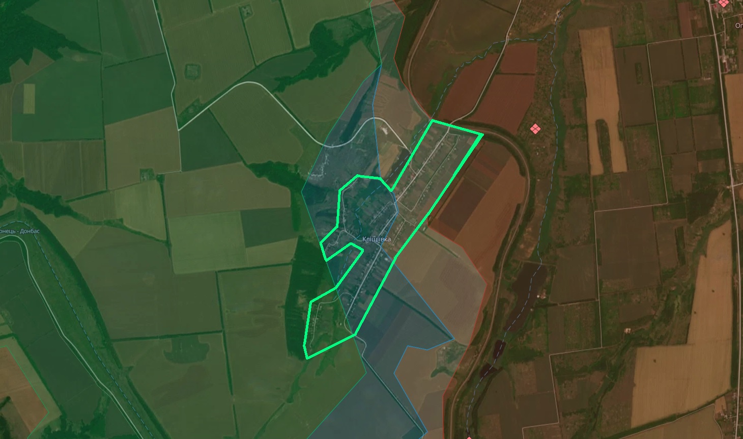 Ситуація у Кліщіївці станом на 12 вересня, зеленим обведена територія села