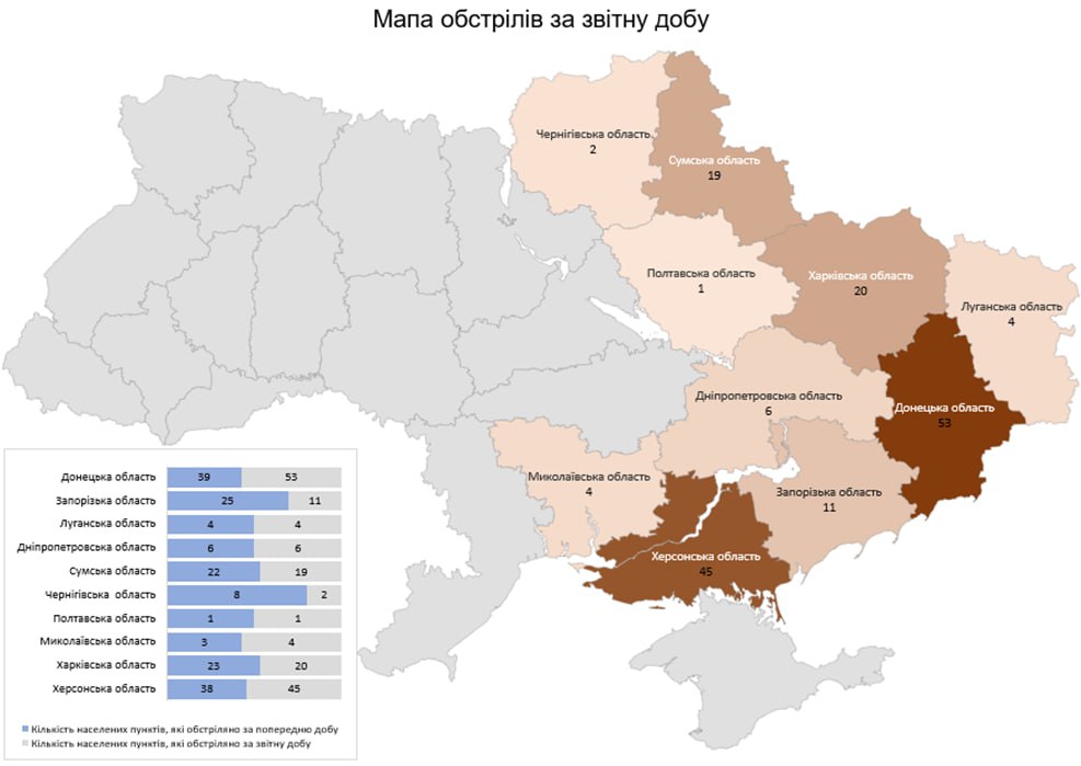Карта обстрелов Украины за 1 ноября. Изображение: Military Media Center