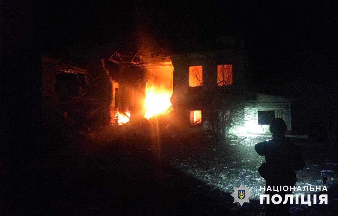Пожар в результате российского обстрела в Донецкой области