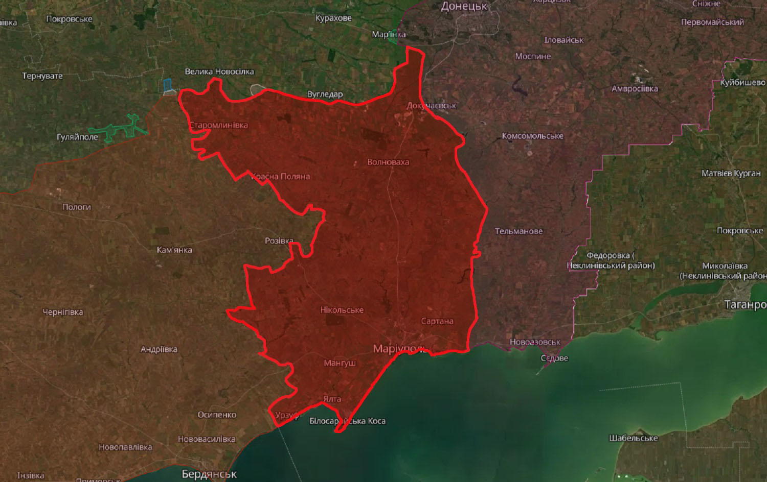 Територія на півдні Донецької області, яку захопили російські окупанти у період з 24 лютого 2022-го до 31 травня 2022-го