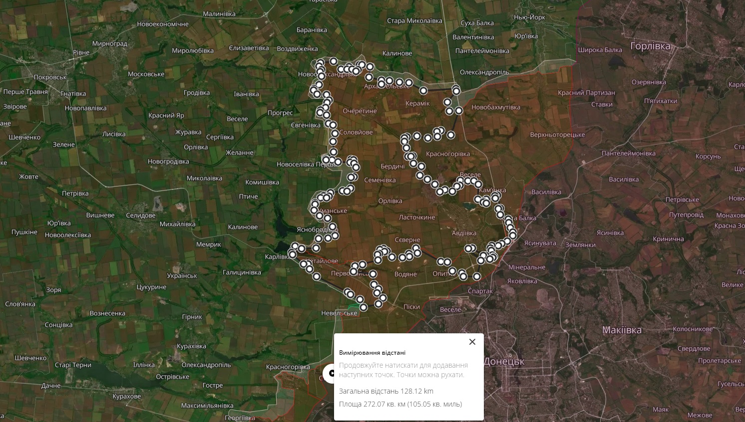 Російська армія з лютого по червень 2024 року на авдіївському напрямку тимчасово захопила територію площею 272 кв км