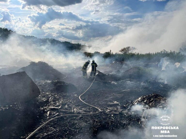 Рятувальники вісім годин гасили пожежу на сміттєзвалищі біля Покровська (ФОТО)