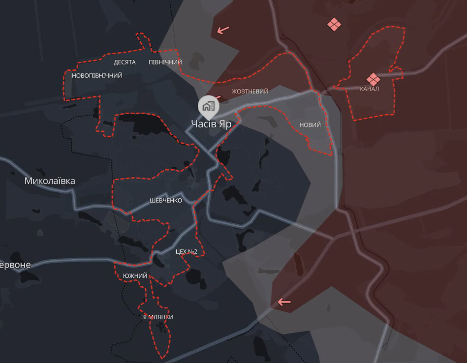 Ситуація у Часів Ярі 15 грудня 2024-го. Фото: DeepState