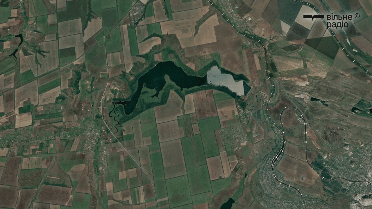 Клебан-Бикське водосховище у вересні 2021 року та березні 2025 року