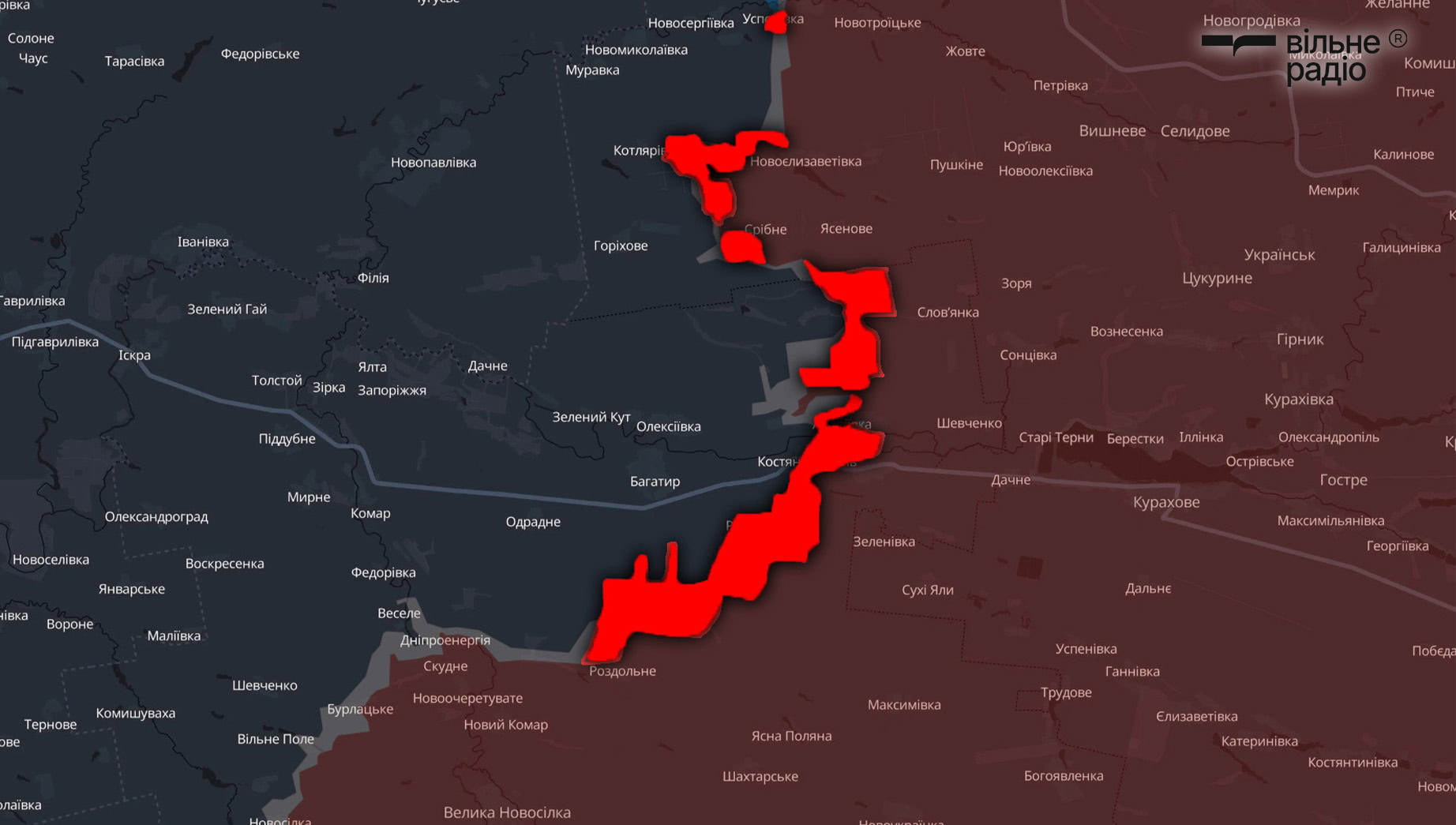 Червоним позначена територія на Новопавлівському напрямку, яку за березень 2025 року захопила російська армія