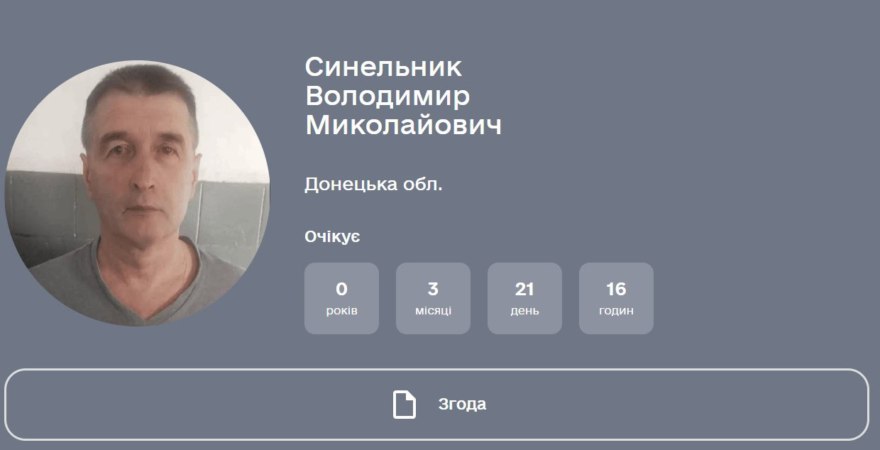 Заявка Володимира Синельника на обмін