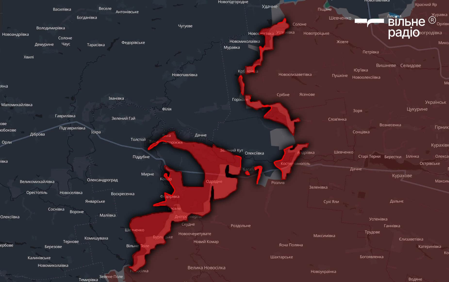 Червоним позначена територія на Новопавлівському напрямку, яку за червень 2025 року захопила російська армія
