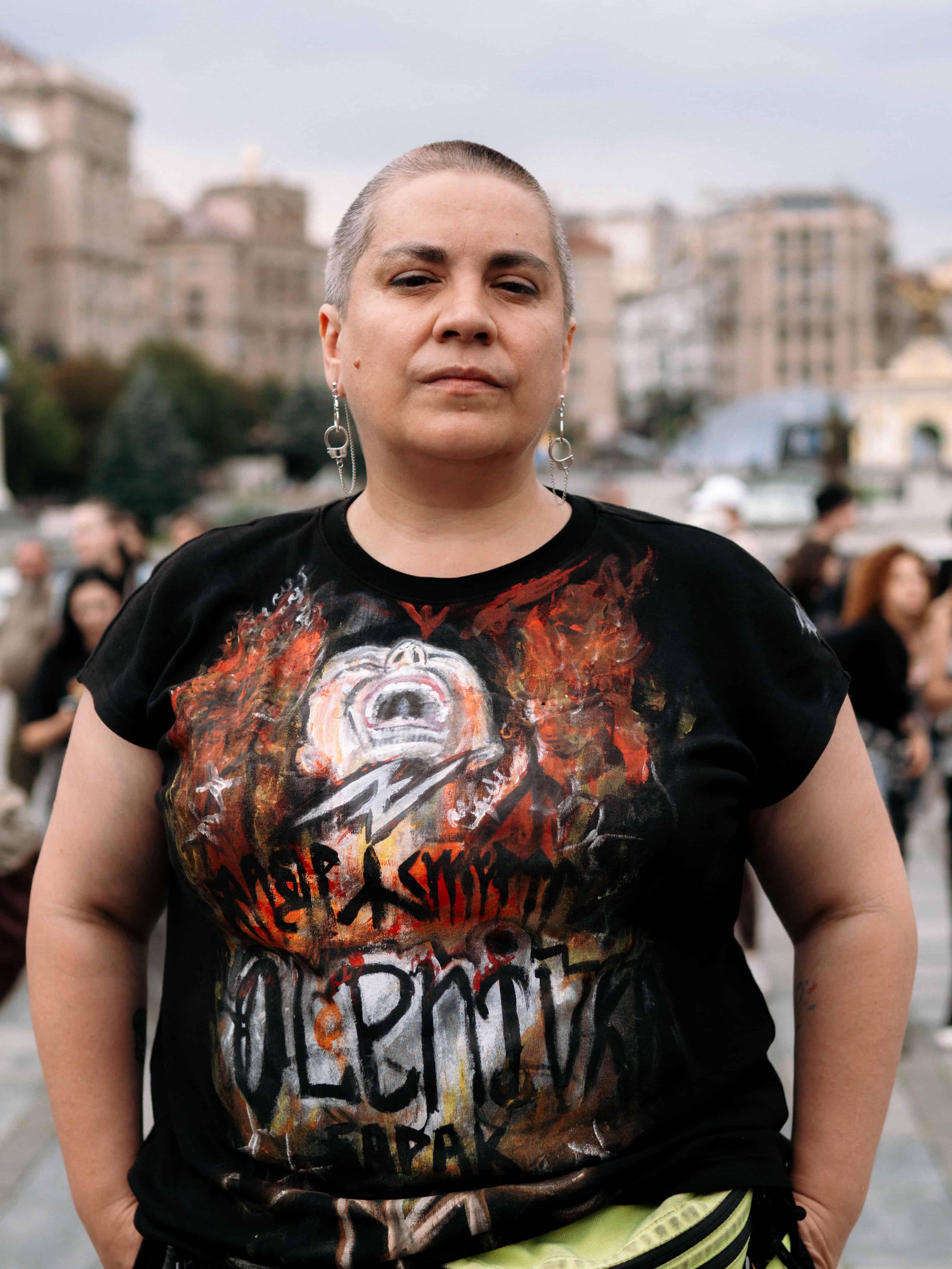 Ганна Курцановська на акції пам’яті вбитих в Оленців. Київ, 28 липня 2025 року. Фото: Instagram/vlrbzmv
