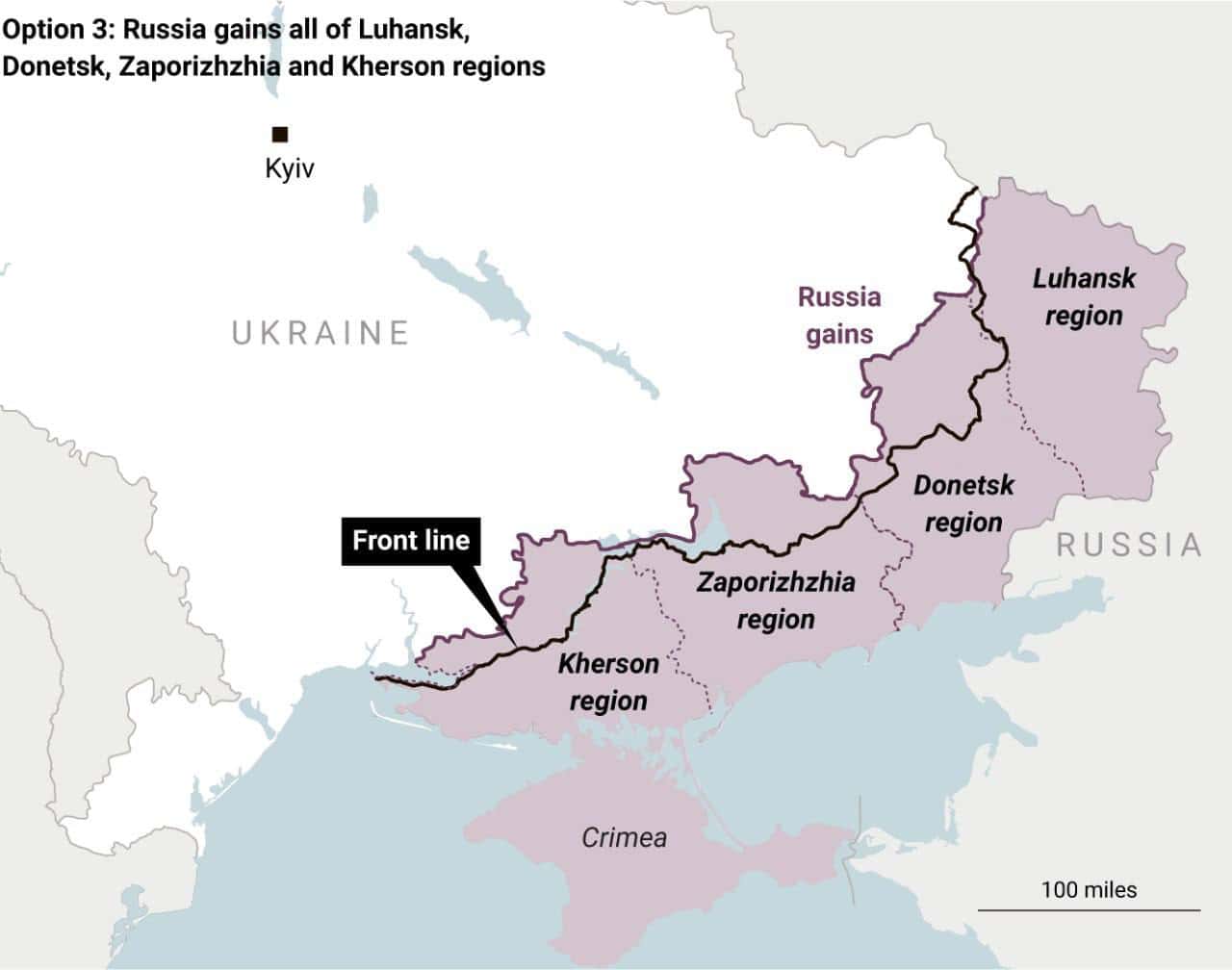 Третій варіант заморожування війни в Україні — повний контроль Росії над Донецькою, Луганською, Херсонською та Запорізькою областями