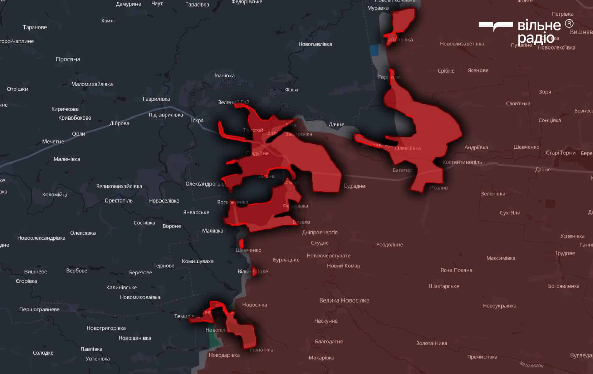 Червоним позначена територія на Новопавлівському напрямку, яку за липень 2025 року захопила російська армія