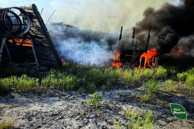 Російська атака на Лиманський лісгосп: згоріли техніка, пожежне депо та гаражні бокси