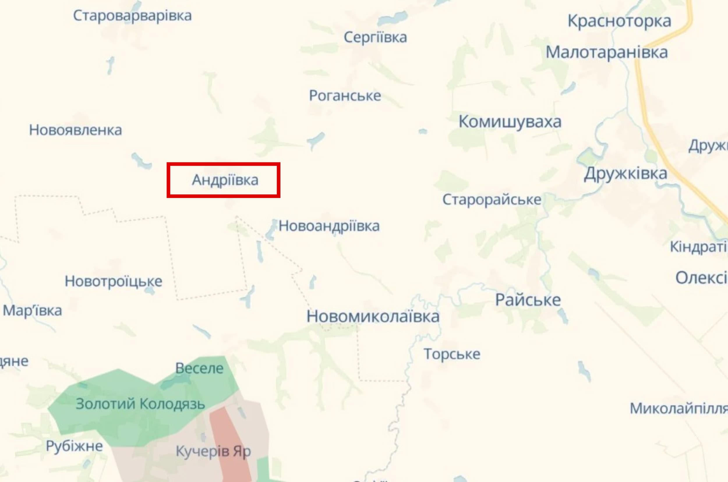 Андріївка на мапі бойових дій. Скриншот Вільного Радіо з порталу DeepState