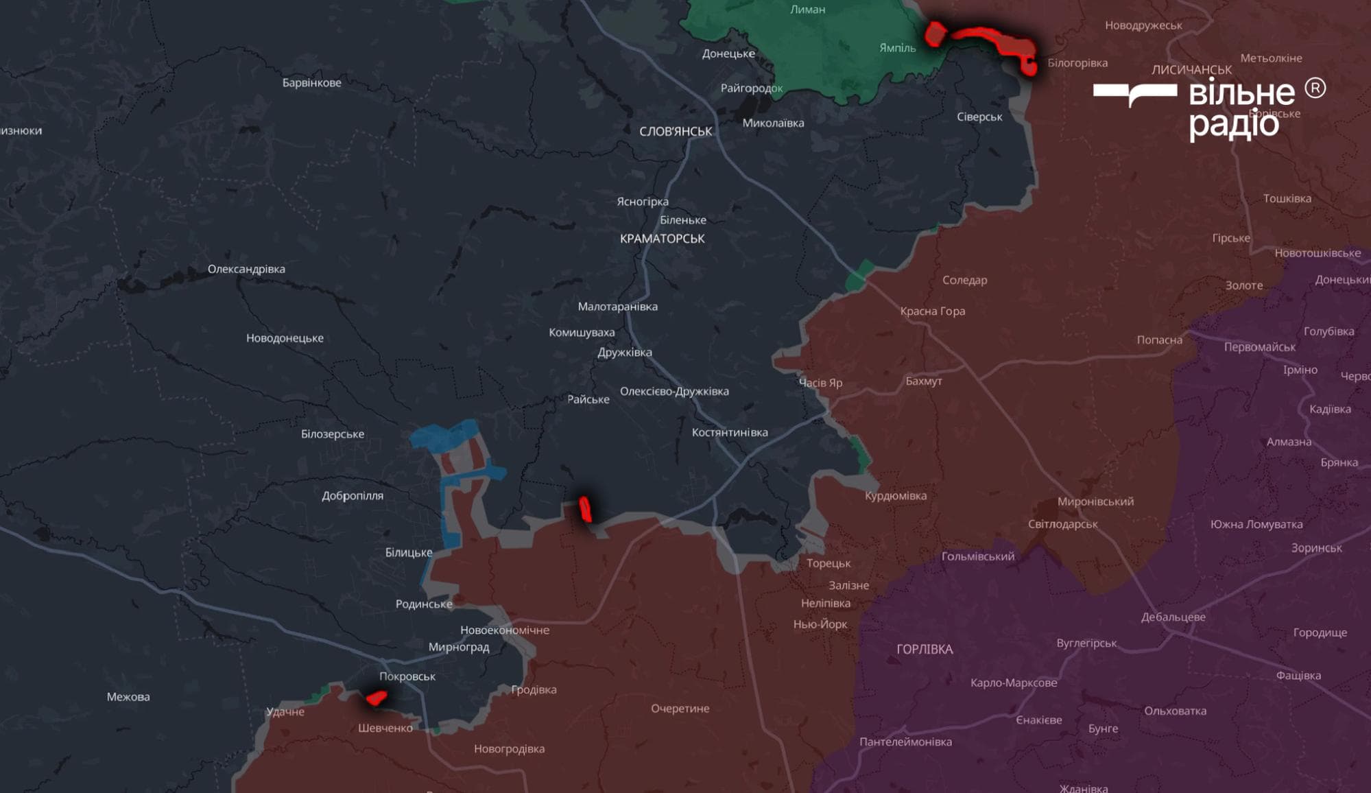 Червоним позначена територія в Донецькій області, яку за першу половину вересня 2025 року захопила російська армія