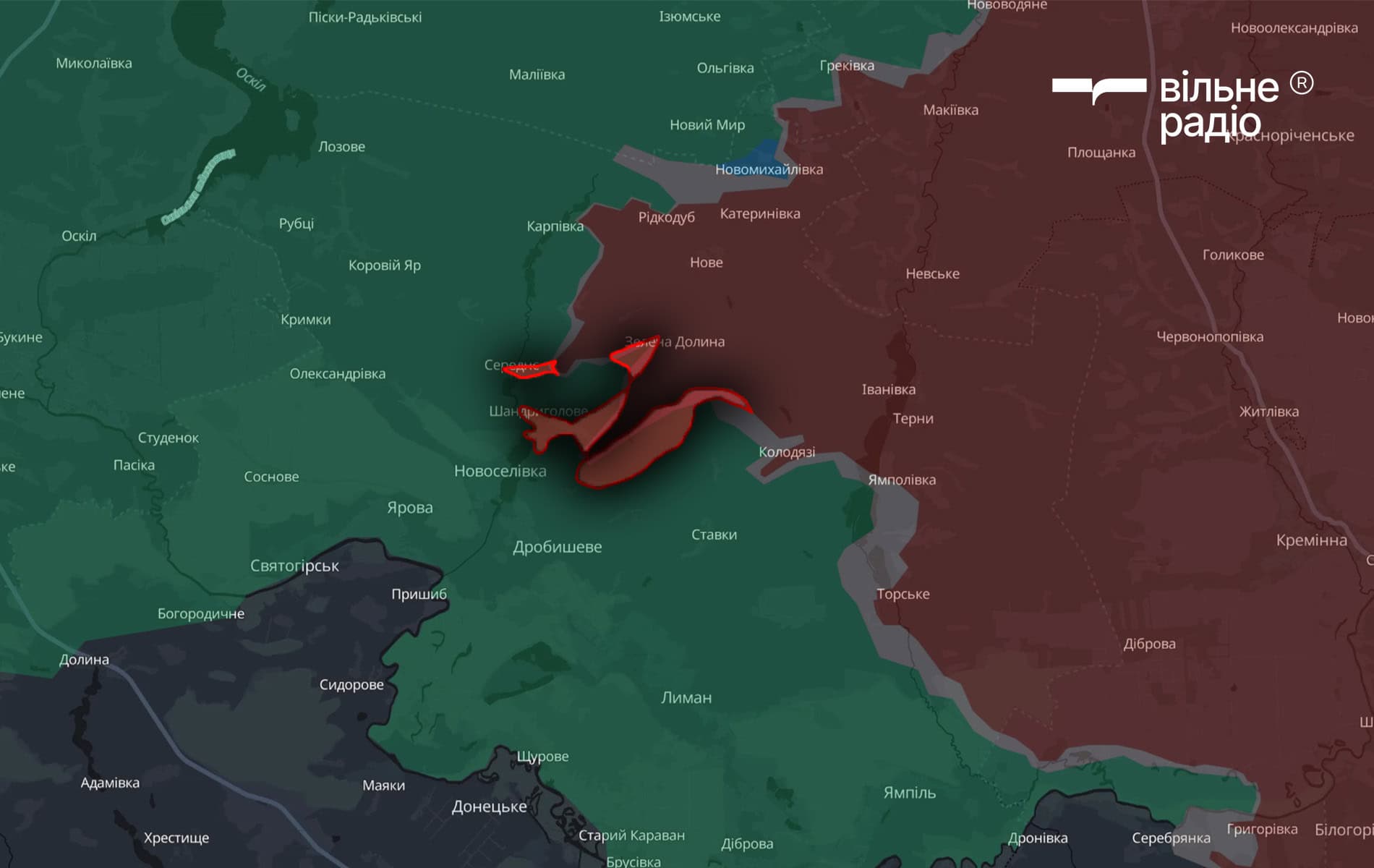 Червоним позначена територія на Лиманському напрямку, яку за вересень 2025 року захопила російська армія