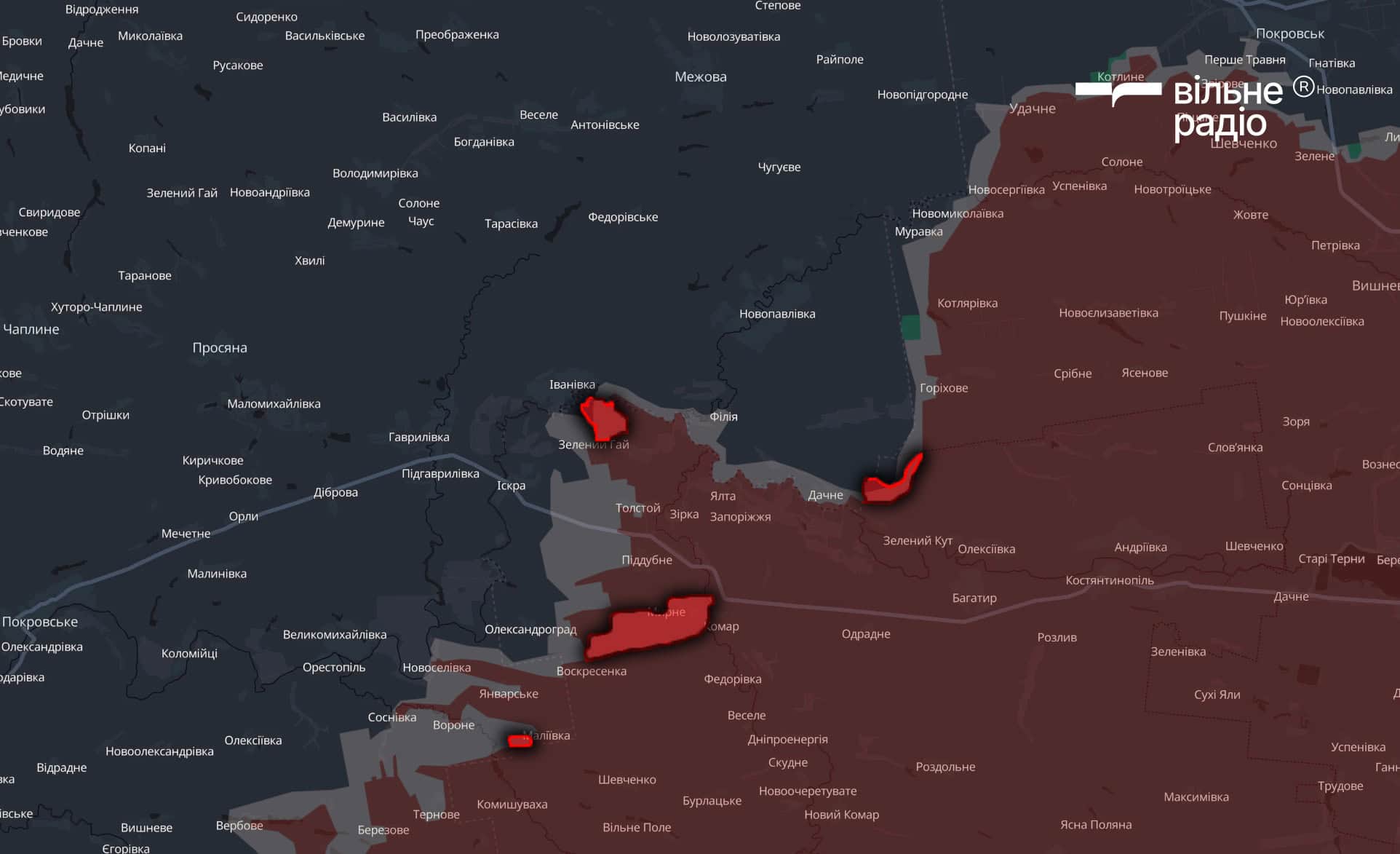 Червоним позначена територія на Олександрівському напрямку, яку за жовтень 2025 року захопила російська армія