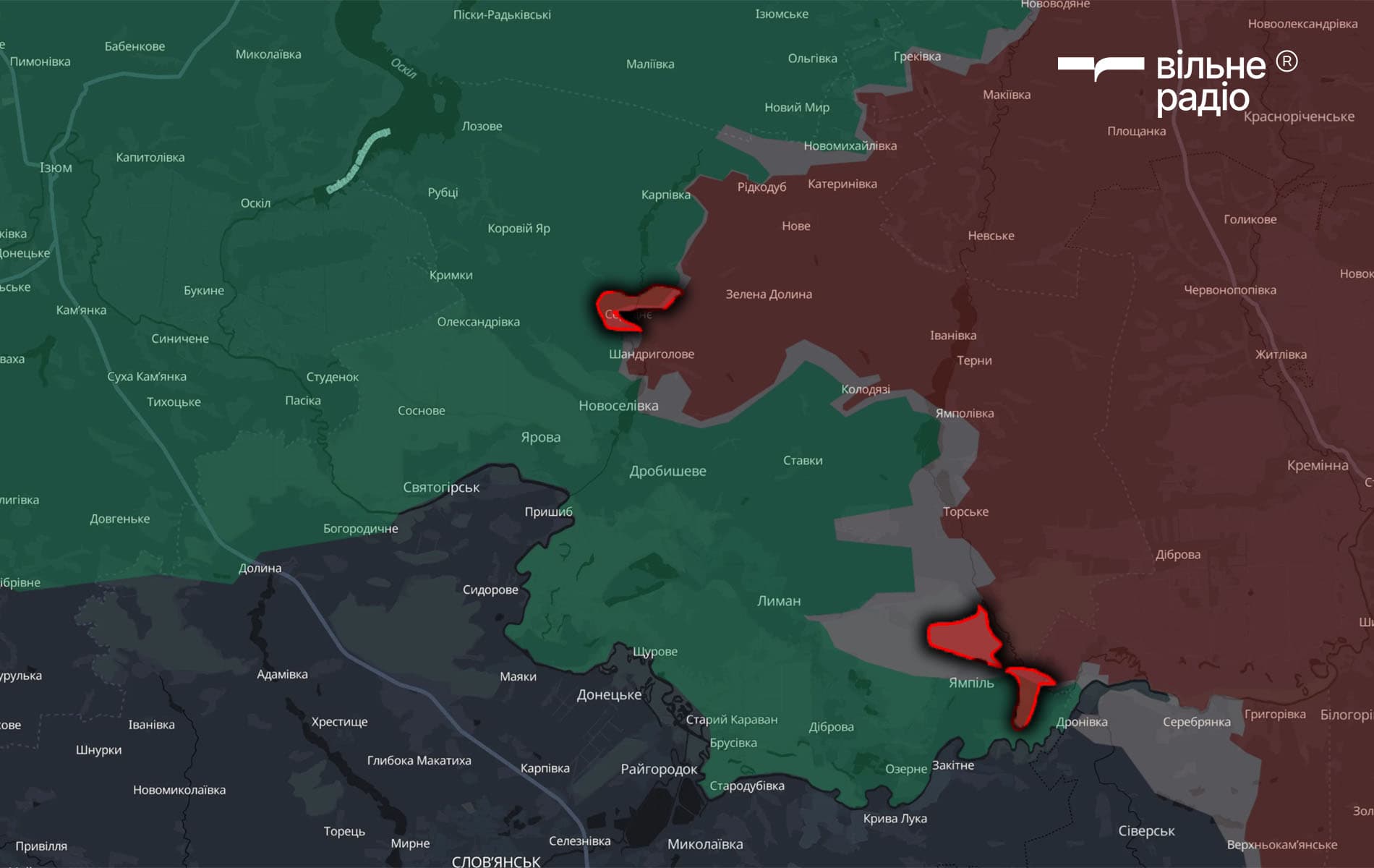 Червоним позначена територія на Лиманському напрямку, яку за листопад 2025 року захопила російська армія