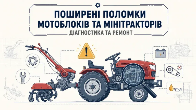 Часті поломки мотоблоків та мінітракторів: причини, діагностика, ремонт