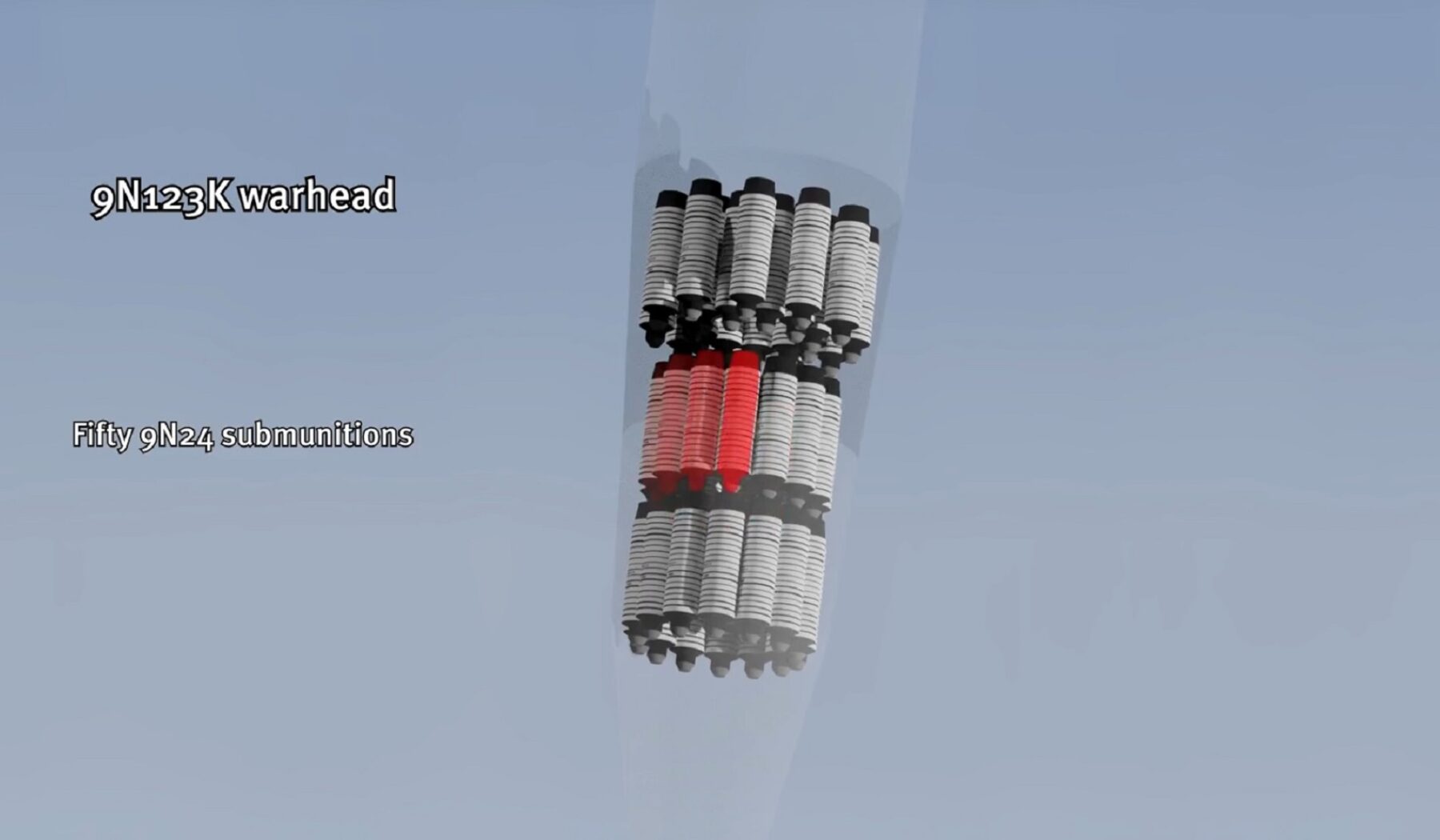 Як виглядає ракета “Точка-У” з касетними боєприпасами всередині. Скриншот відео: hrw.org