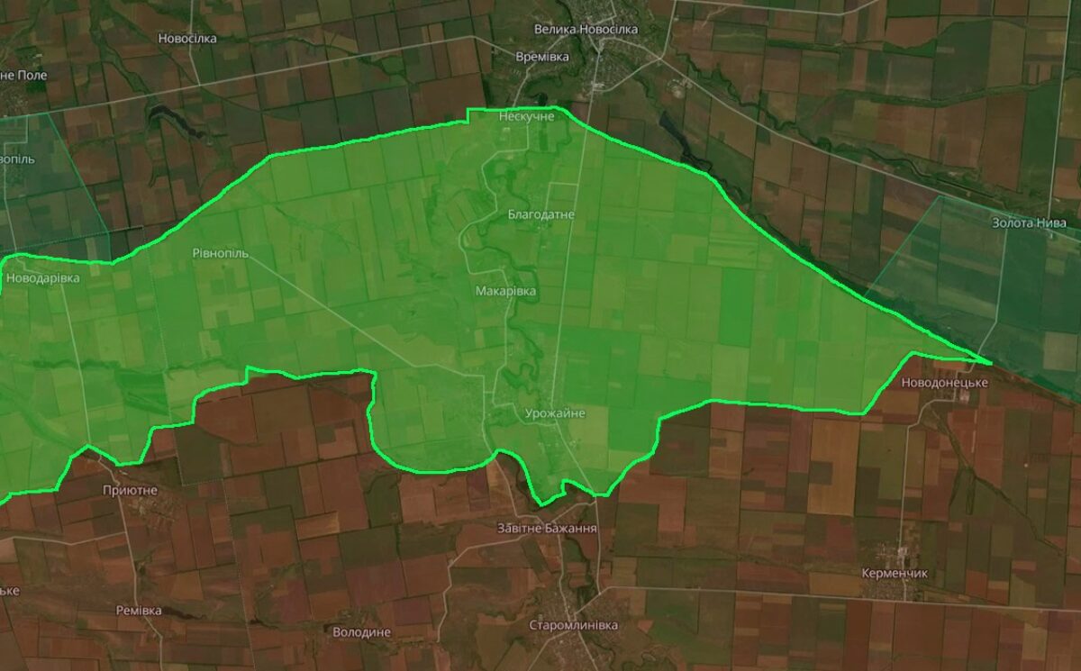 Лінія фронту на Вугледарському напрямку. Зеленим позначені території, звільнені за 2023 рік підрозділами ЗСУ